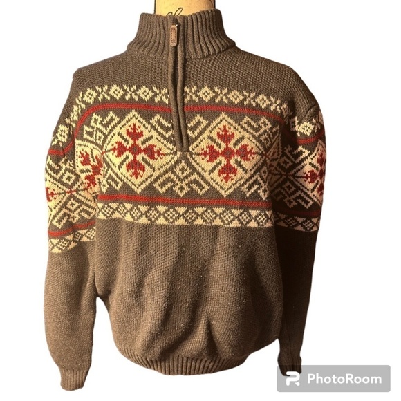 IZOD Heavy Warm 1/4 Zip Sweater Gray Red Cream 2XL - Picture 2 of 7